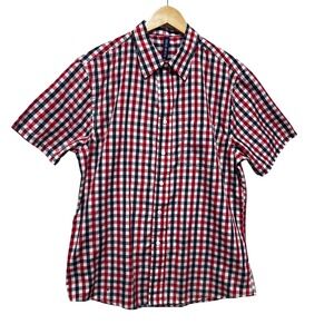 True Rock Mens Preppy Americana Button Shirt XL Red Blue Gingham Plaid Classic